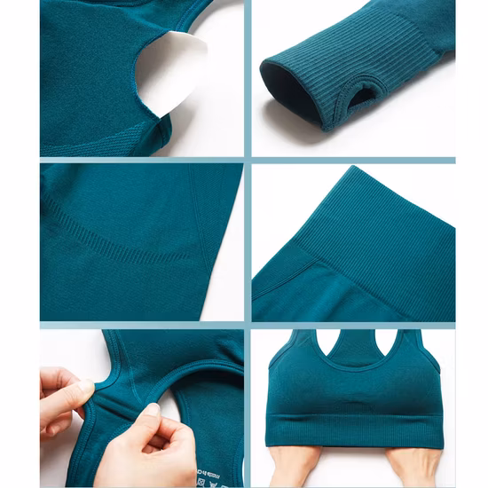 Mulheres conjunto de yoga sem costura leggings manga longa colheita superior sutiã esportivo correndo calças ginásio roupas fitness treino terno esportivo